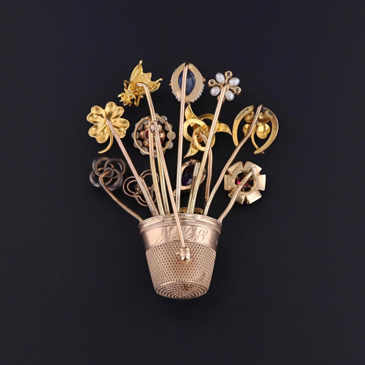 Antique Stickpin Cluster Bouquet Brooch of 10k &amp;14k Gold - Trademark Antiques