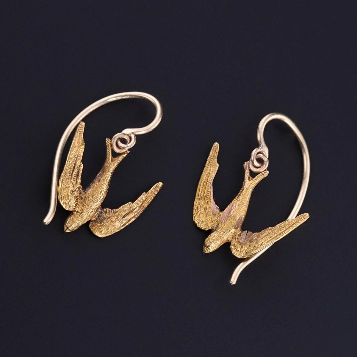 Antique Swallow Bird Earrings of 14k Gold - Trademark Antiques