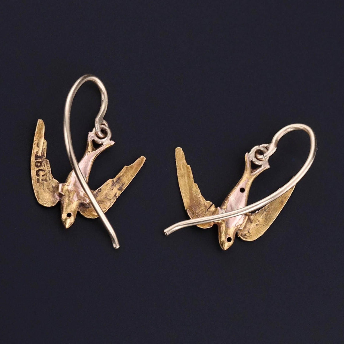 Antique Swallow Bird Earrings of 14k Gold - Trademark Antiques