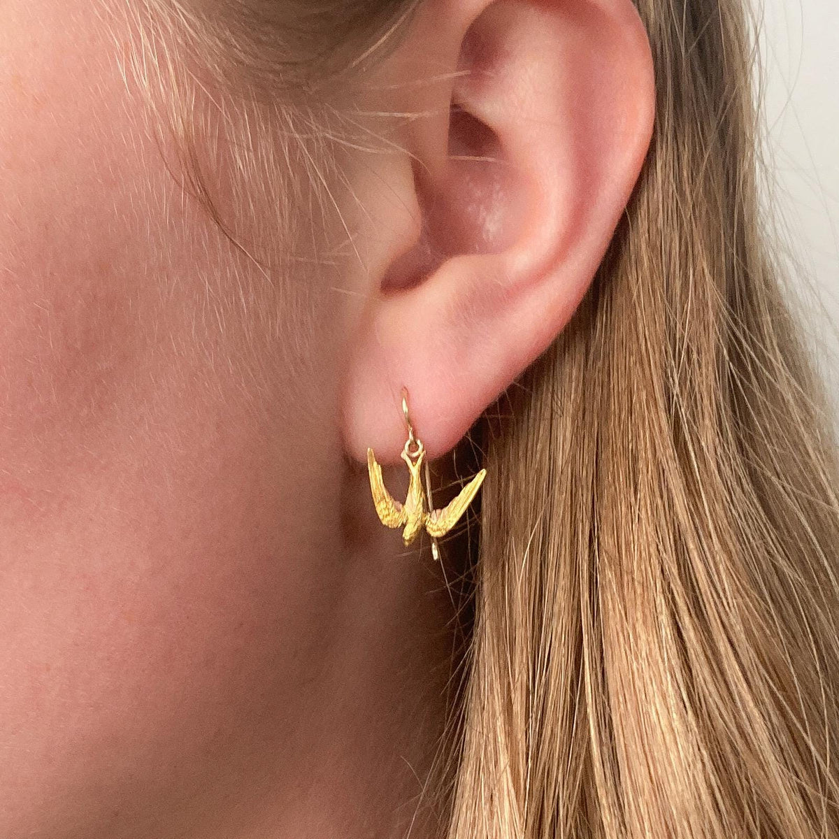 Antique Swallow Bird Earrings of 14k Gold - Trademark Antiques