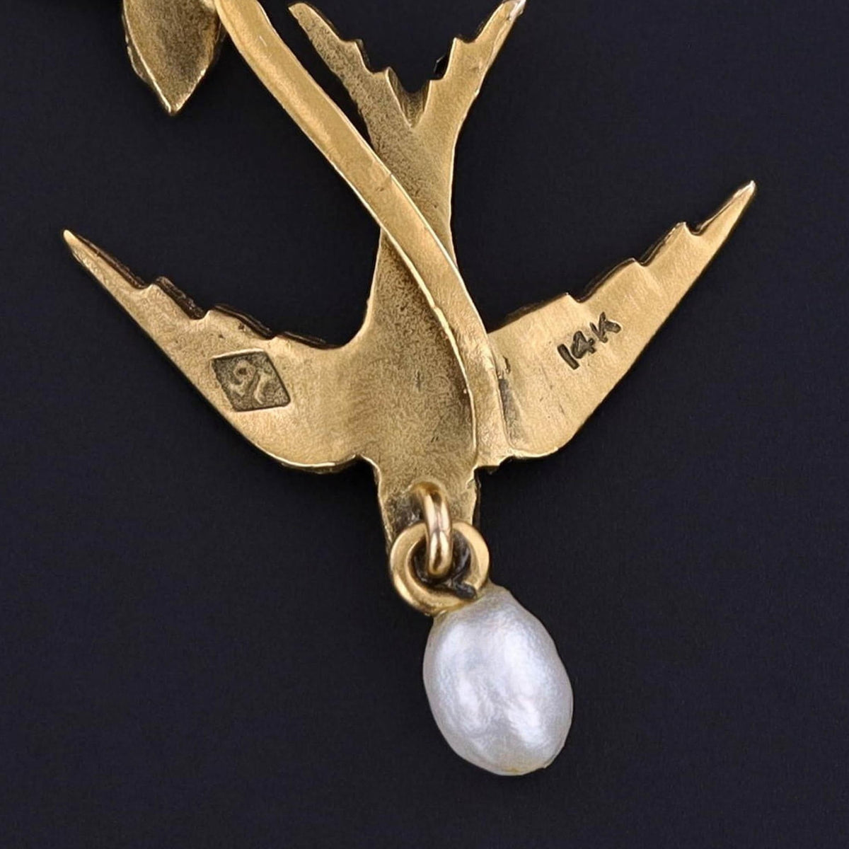 Antique Swallow Birds Necklace of 14k &amp; 10k Gold - Trademark Antiques