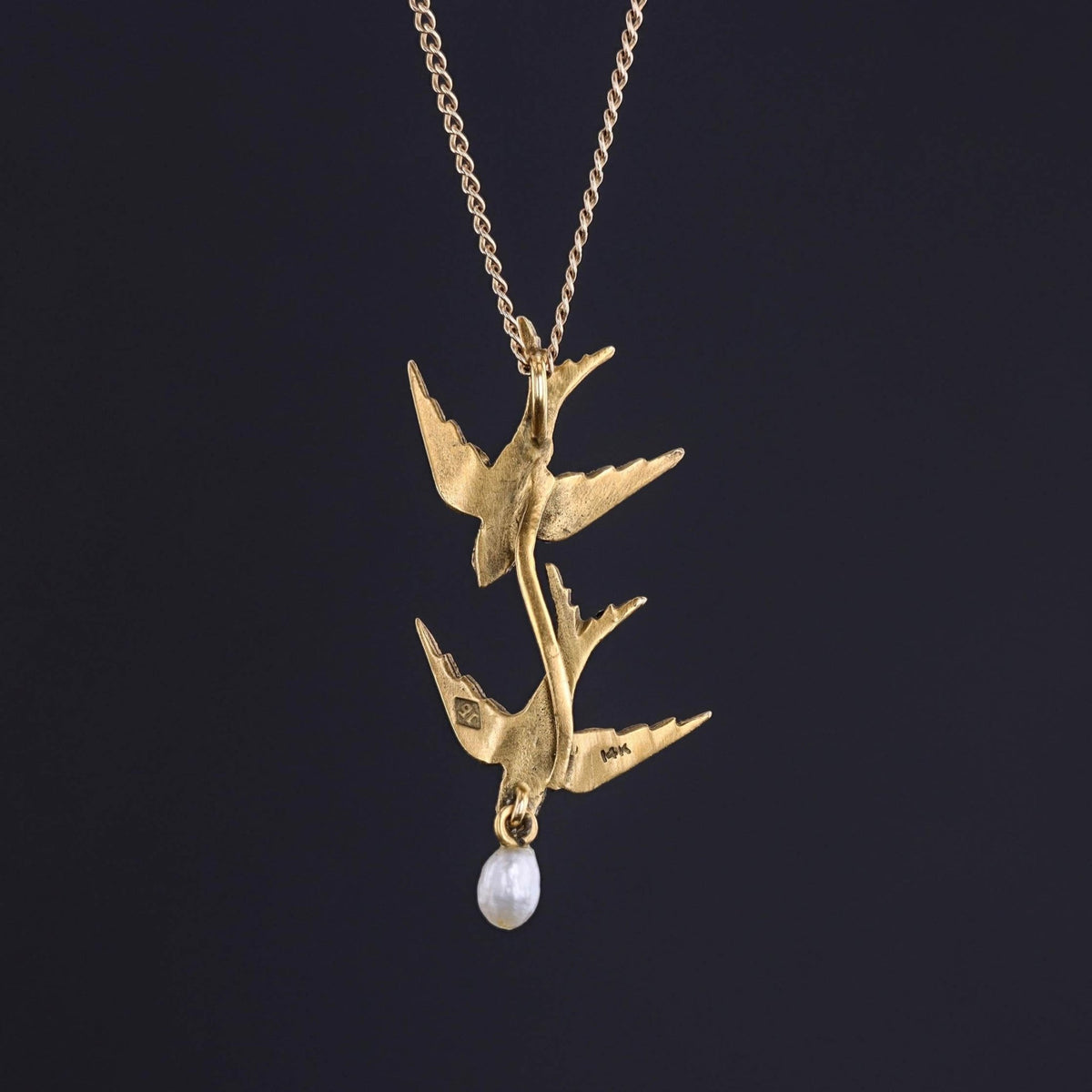 Antique Swallow Birds Necklace of 14k &amp; 10k Gold - Trademark Antiques