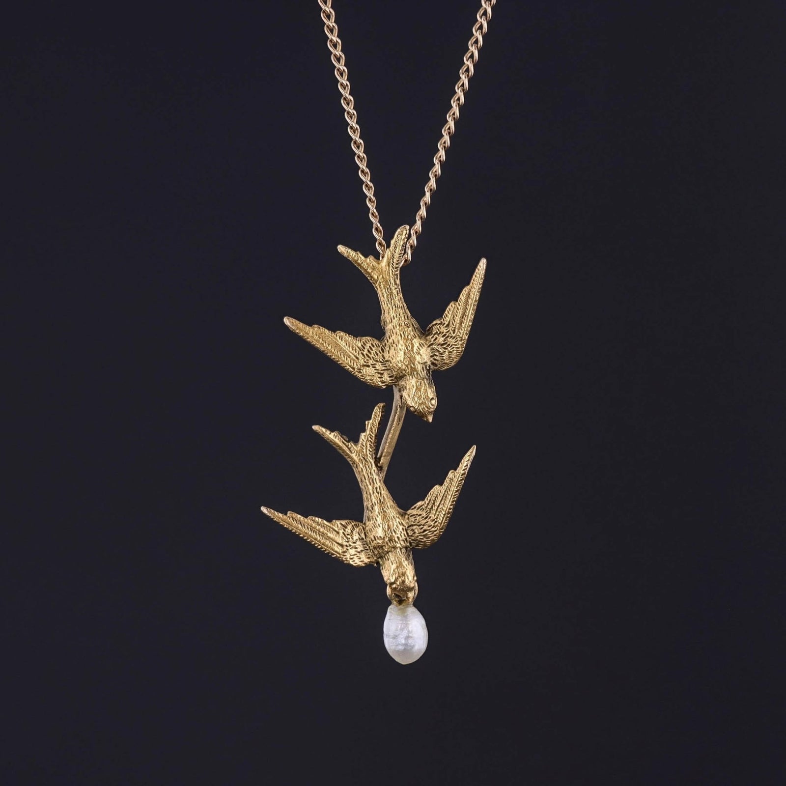 Antique Swallow Birds Necklace of 14k & 10k Gold - Trademark Antiques