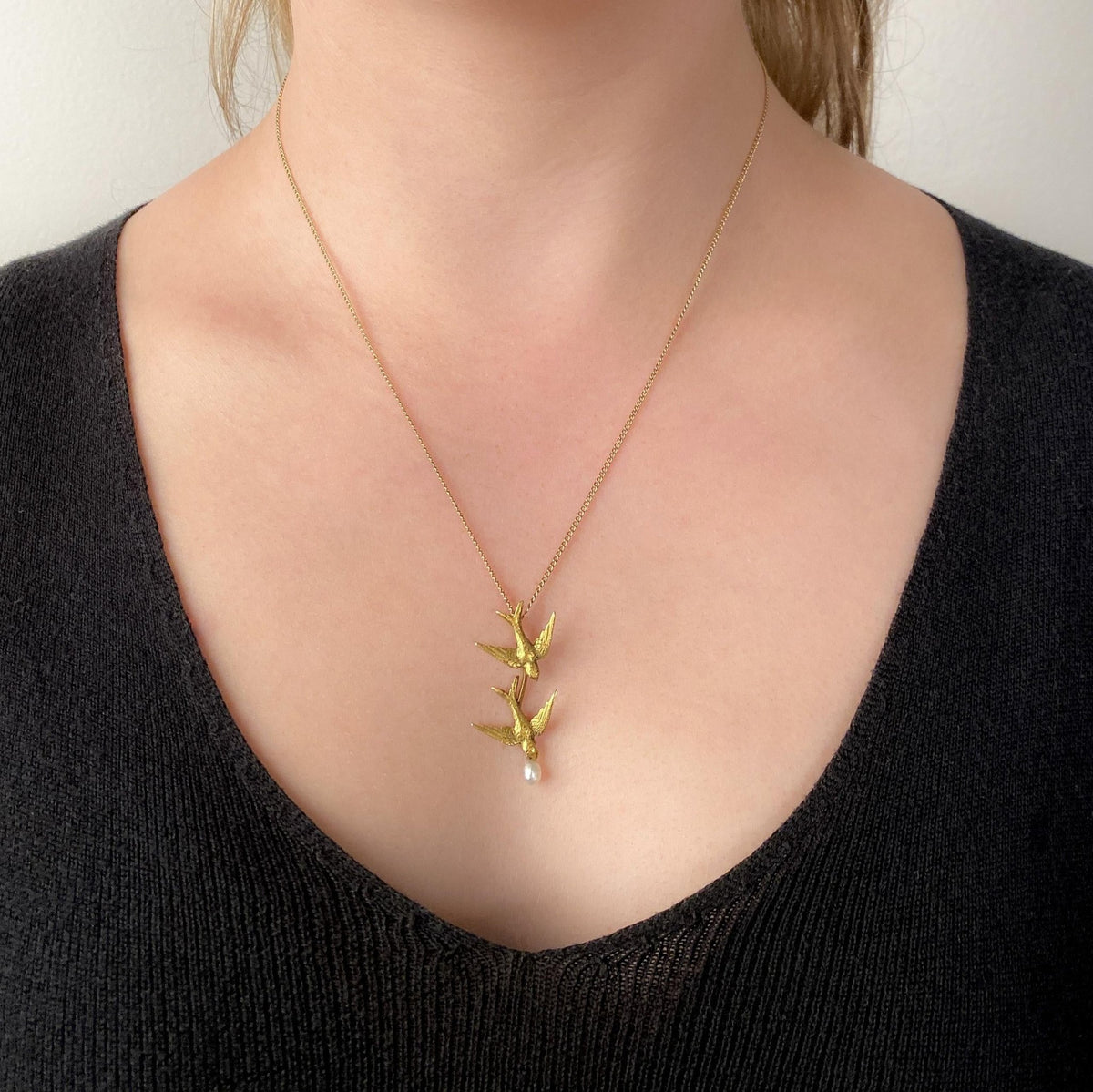 Antique Swallow Birds Necklace of 14k &amp; 10k Gold - Trademark Antiques