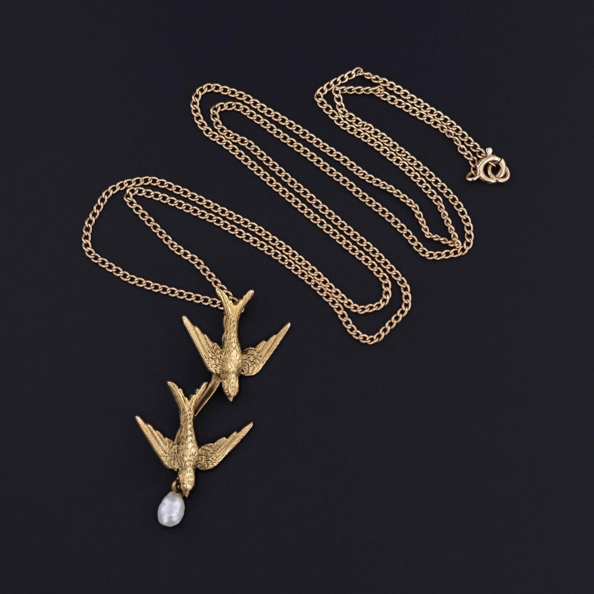 Antique Swallow Birds Necklace of 14k &amp; 10k Gold - Trademark Antiques