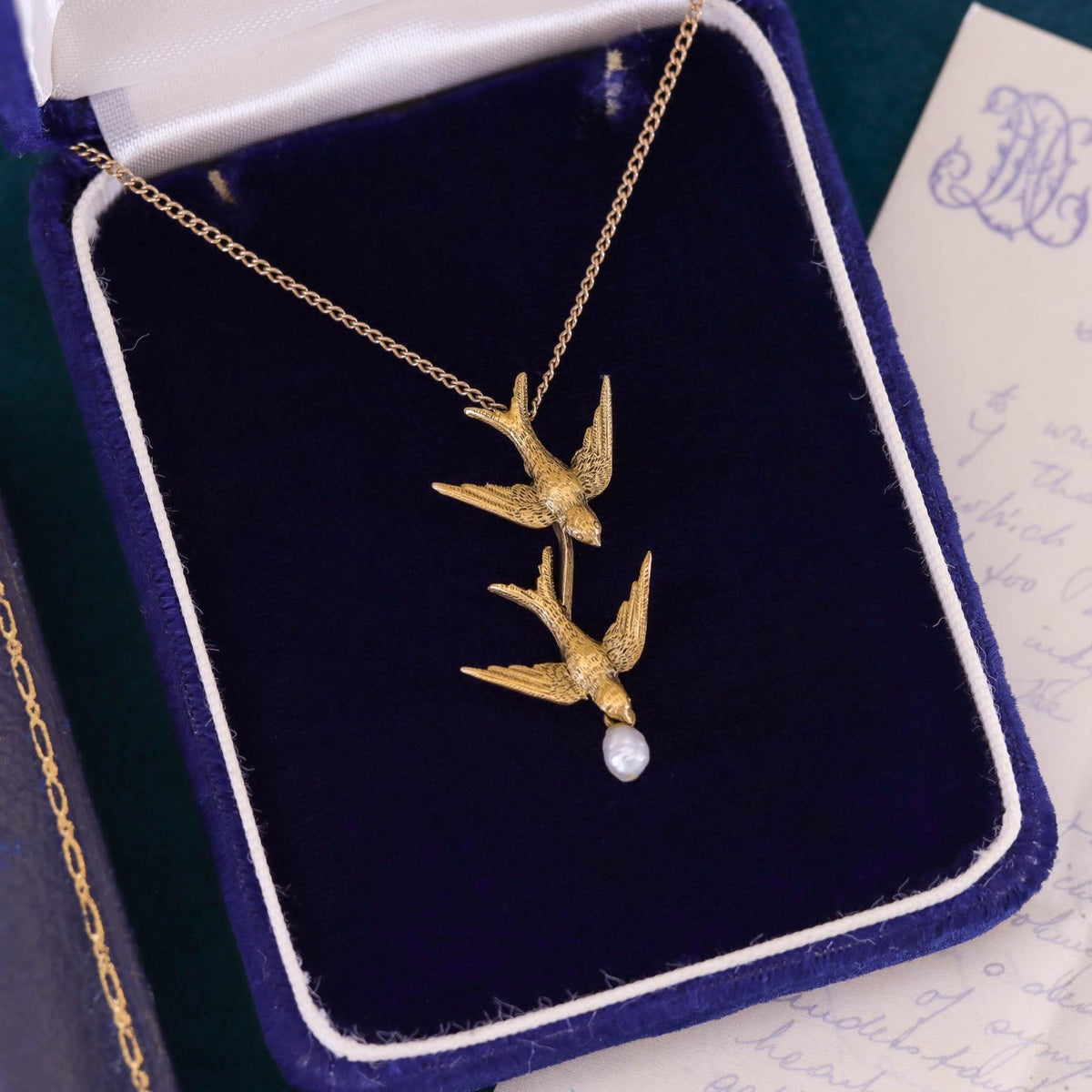 Antique Swallow Birds Necklace of 14k &amp; 10k Gold - Trademark Antiques