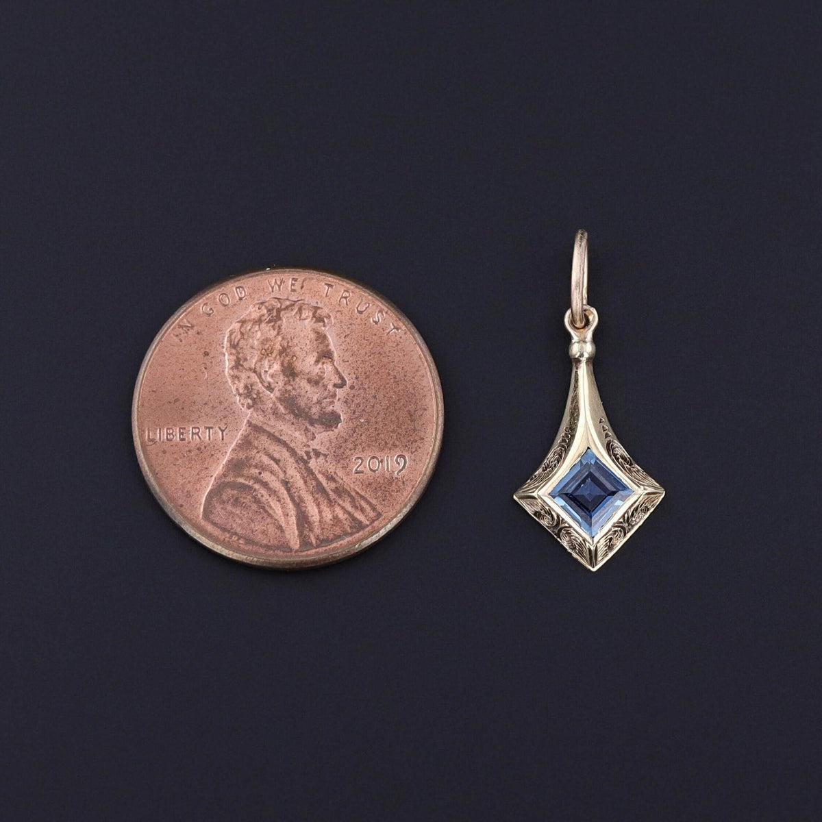 Antique Synthetic Sapphire Charm of 14k Gold - Trademark Antiques