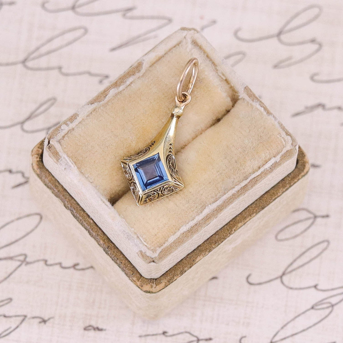Antique Synthetic Sapphire Charm of 14k Gold - Trademark Antiques