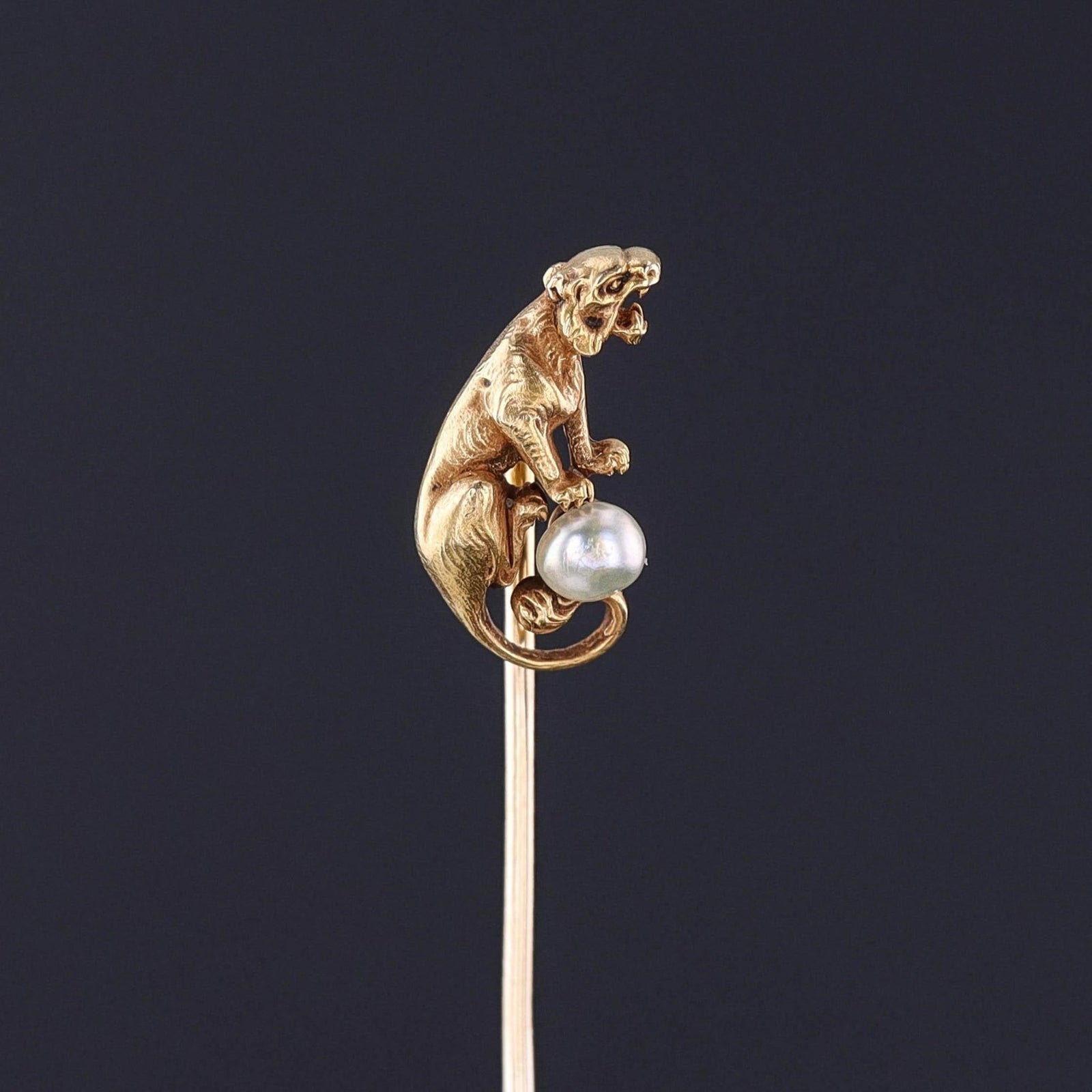 Antique Tiger Stickpin of 14k Gold - Trademark Antiques