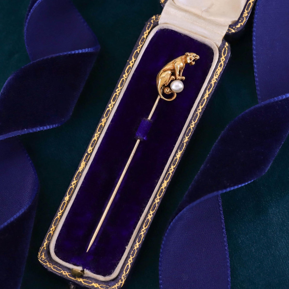 Antique Tiger Stickpin of 14k Gold - Trademark Antiques