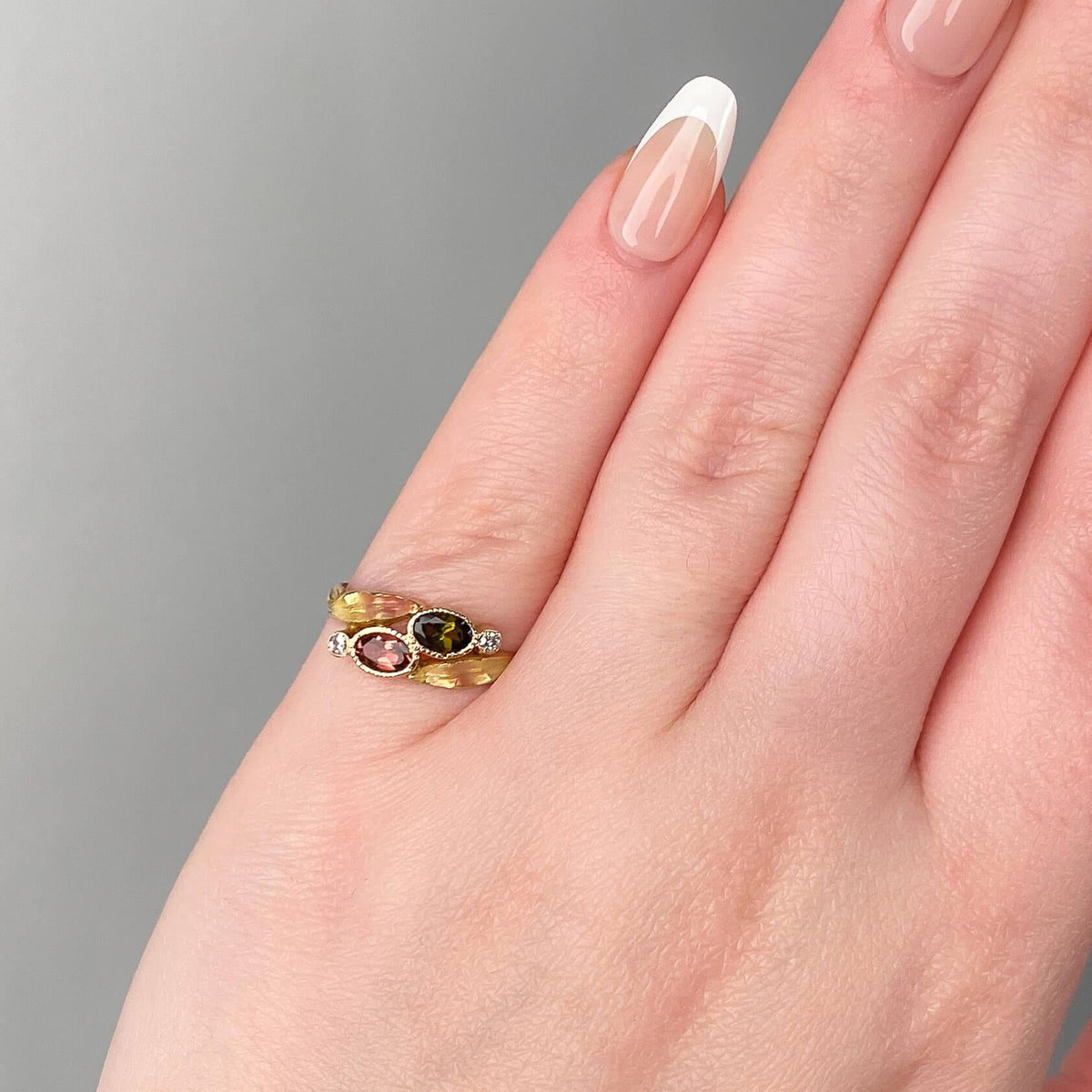 Antique Tourmaline and Diamond Ring of Enamel and 10k Gold - Trademark Antiques