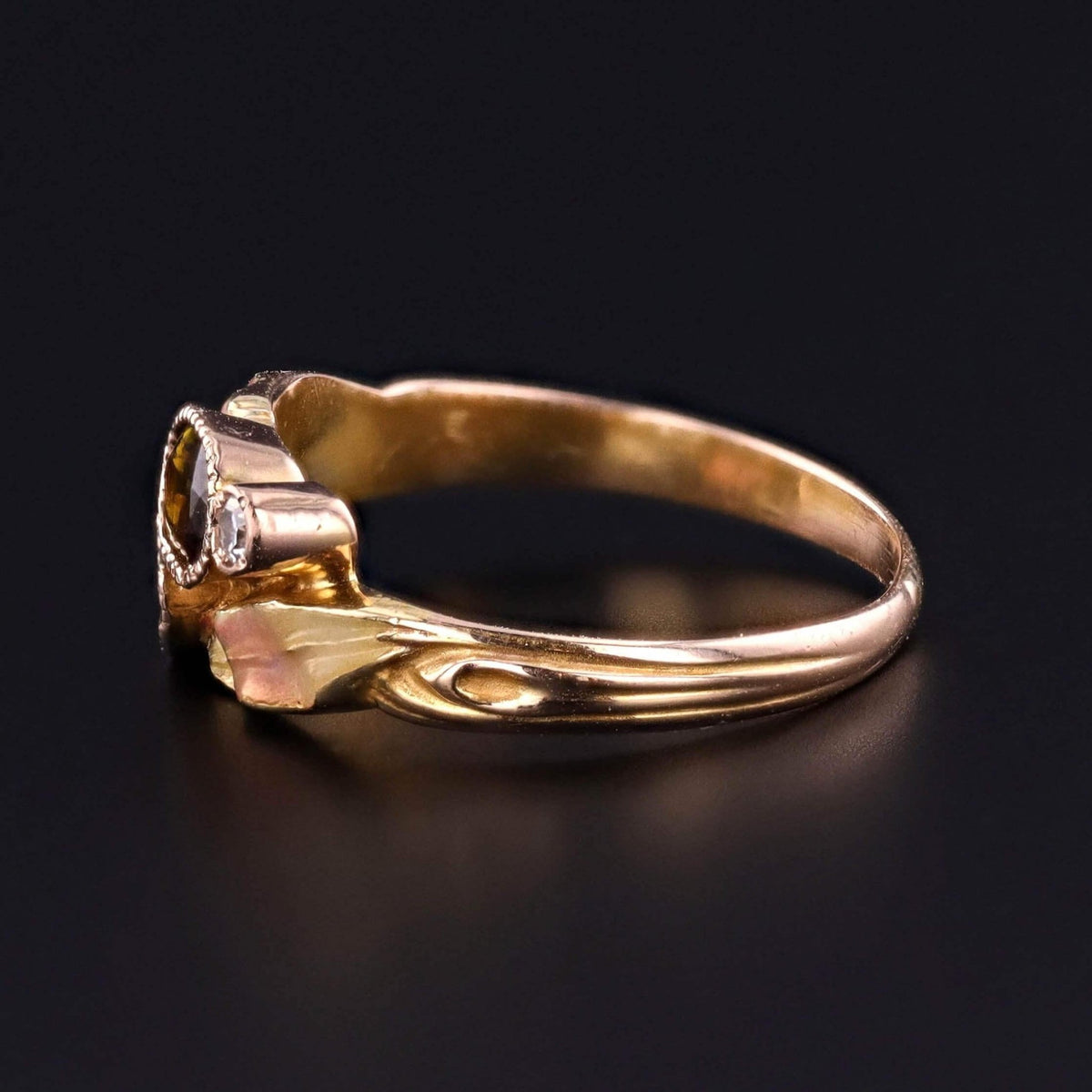 Antique Tourmaline and Diamond Ring of Enamel and 10k Gold - Trademark Antiques