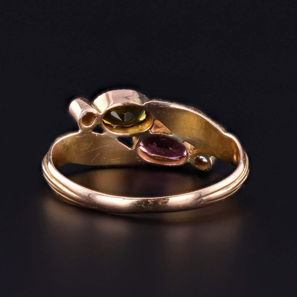 Antique Tourmaline and Diamond Ring of Enamel and 10k Gold - Trademark Antiques