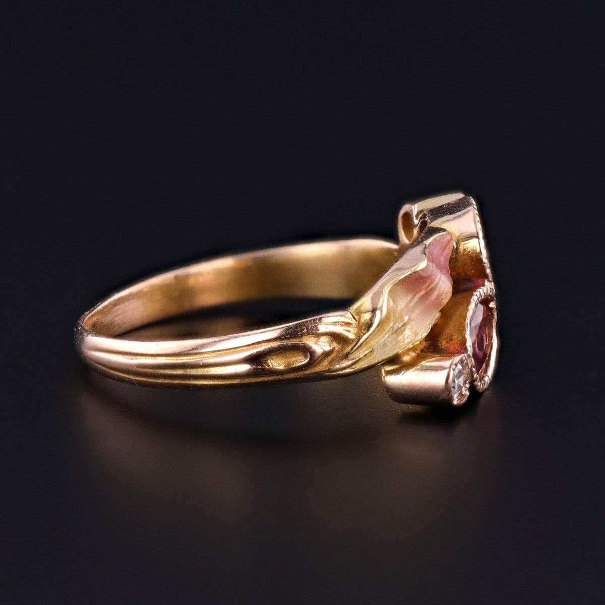 Antique Tourmaline and Diamond Ring of Enamel and 10k Gold - Trademark Antiques