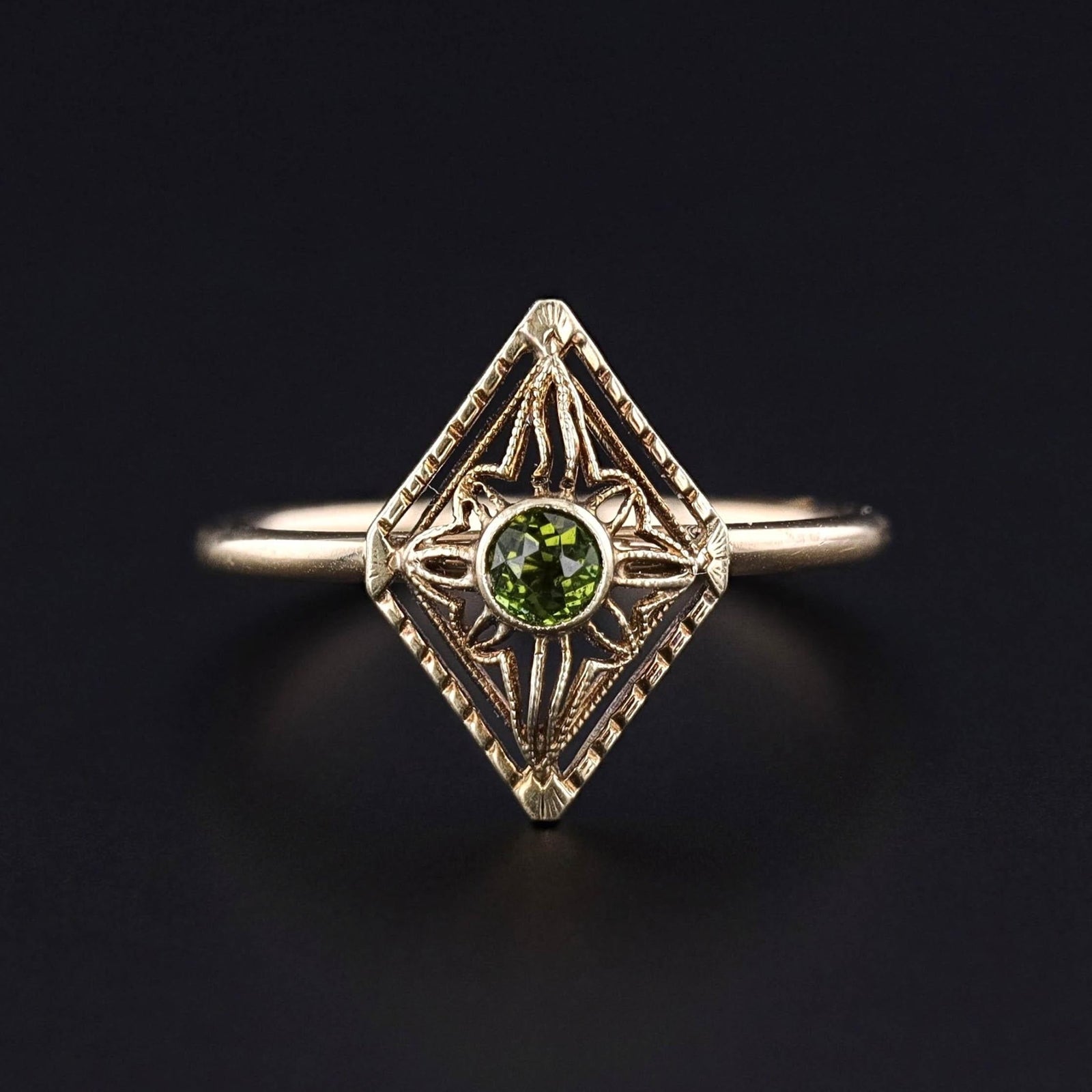 Antique Tourmaline Filigree Ring of 14k Gold - Trademark Antiques