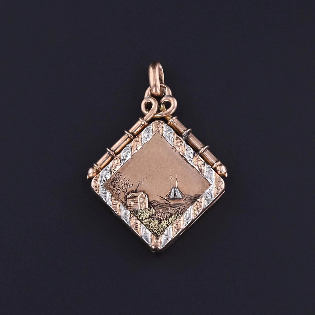 Antique Tricolor Gold Sailboat Locket of 9ct Gold - Trademark Antiques