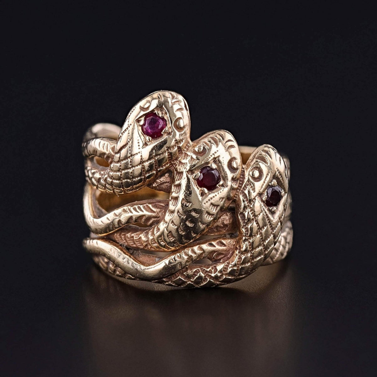 Antique Triple Snake Ring of 14k Gold - Trademark Antiques