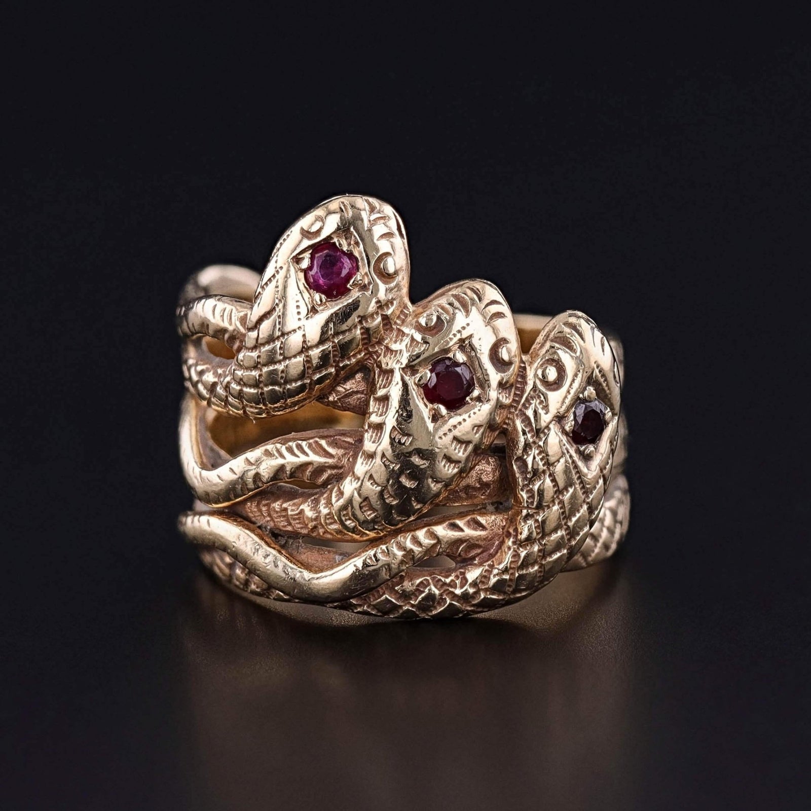 Antique Triple Snake Ring of 14k Gold - Trademark Antiques