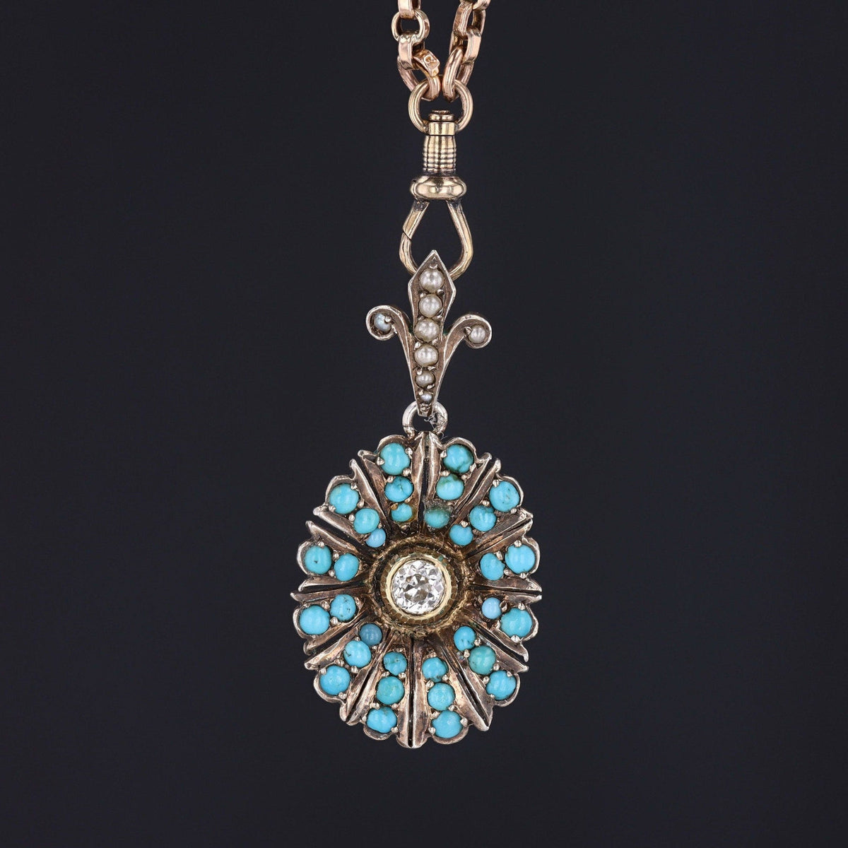 Antique Turquoise and Diamond Pendant - Trademark Antiques