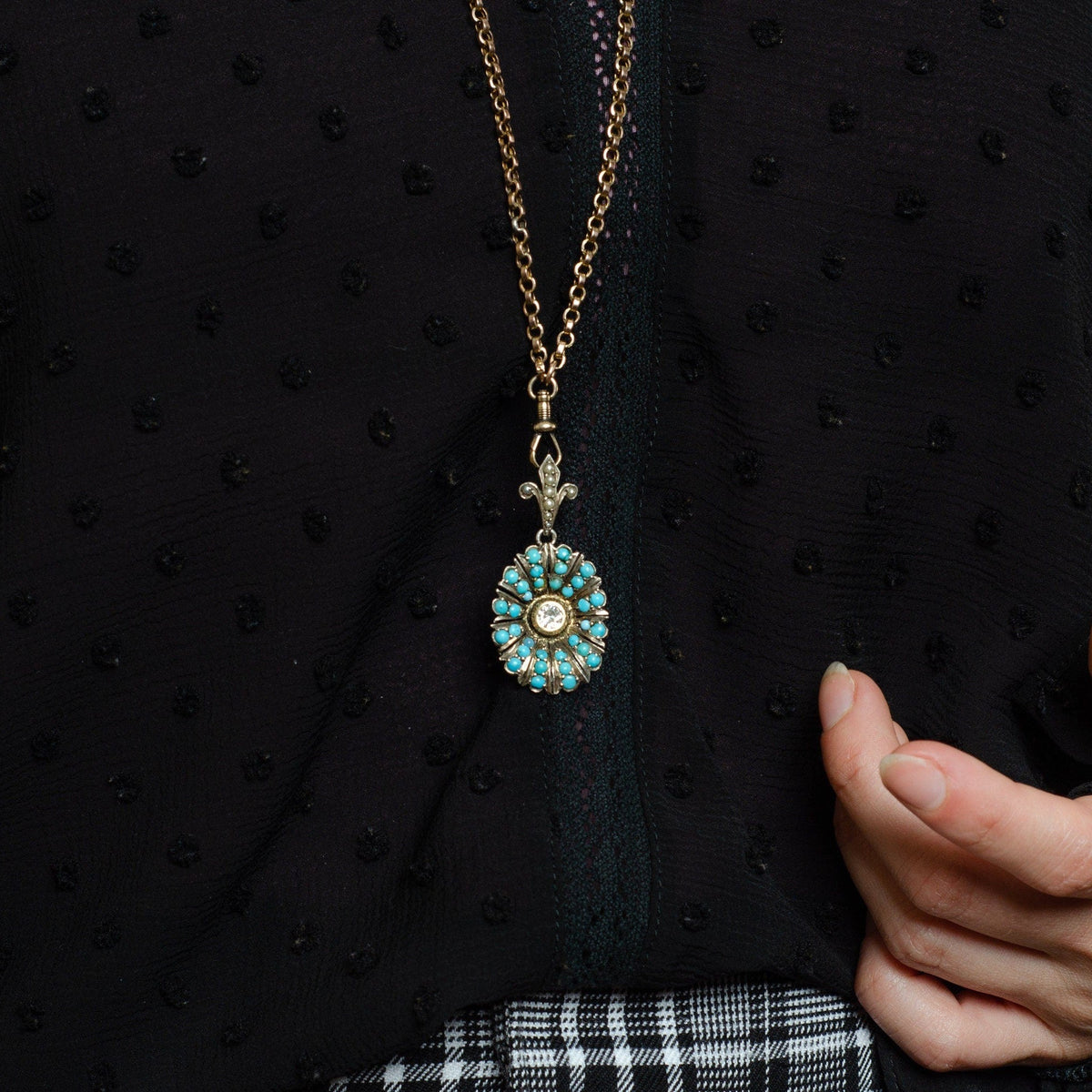 Antique Turquoise and Diamond Pendant - Trademark Antiques