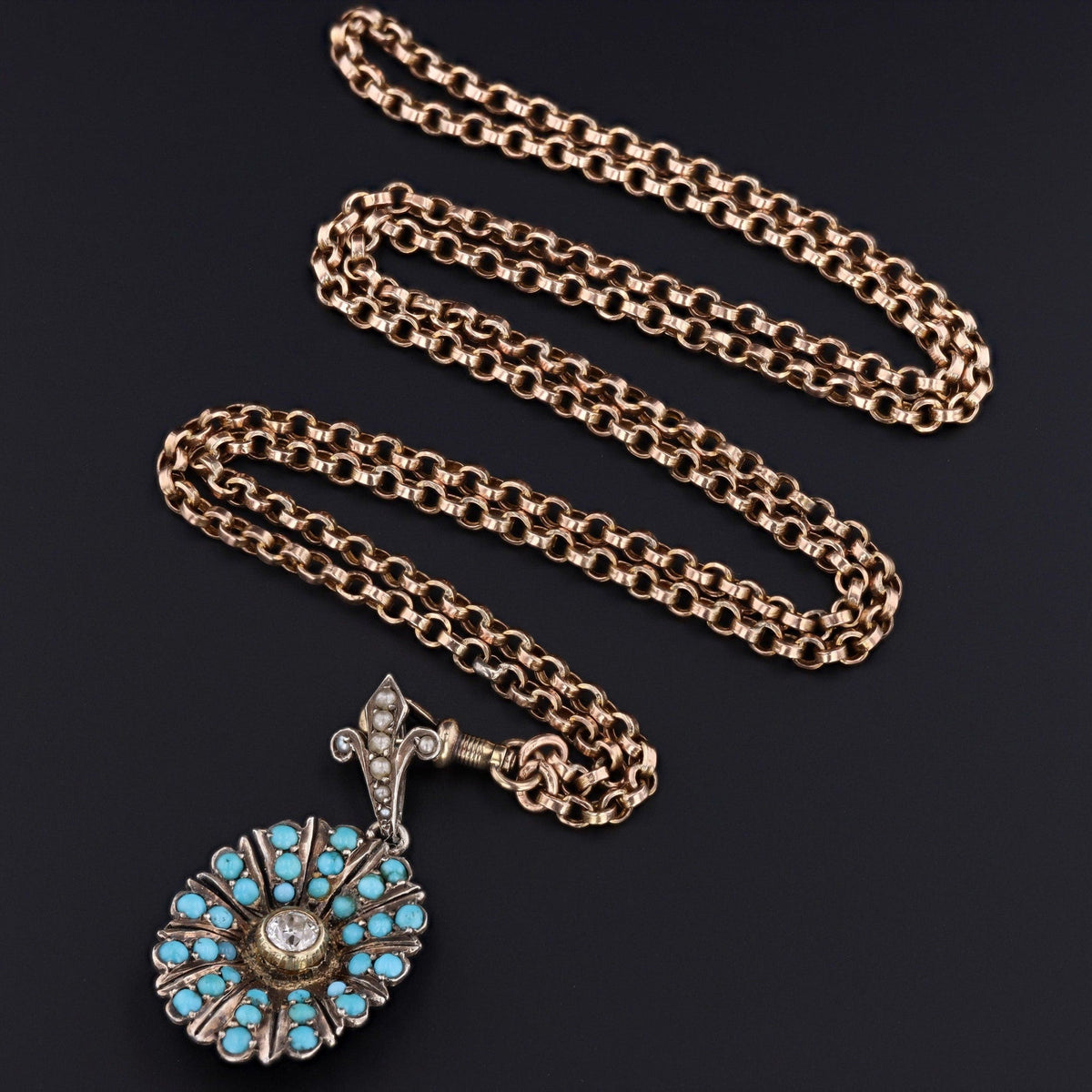Antique Turquoise and Diamond Pendant - Trademark Antiques