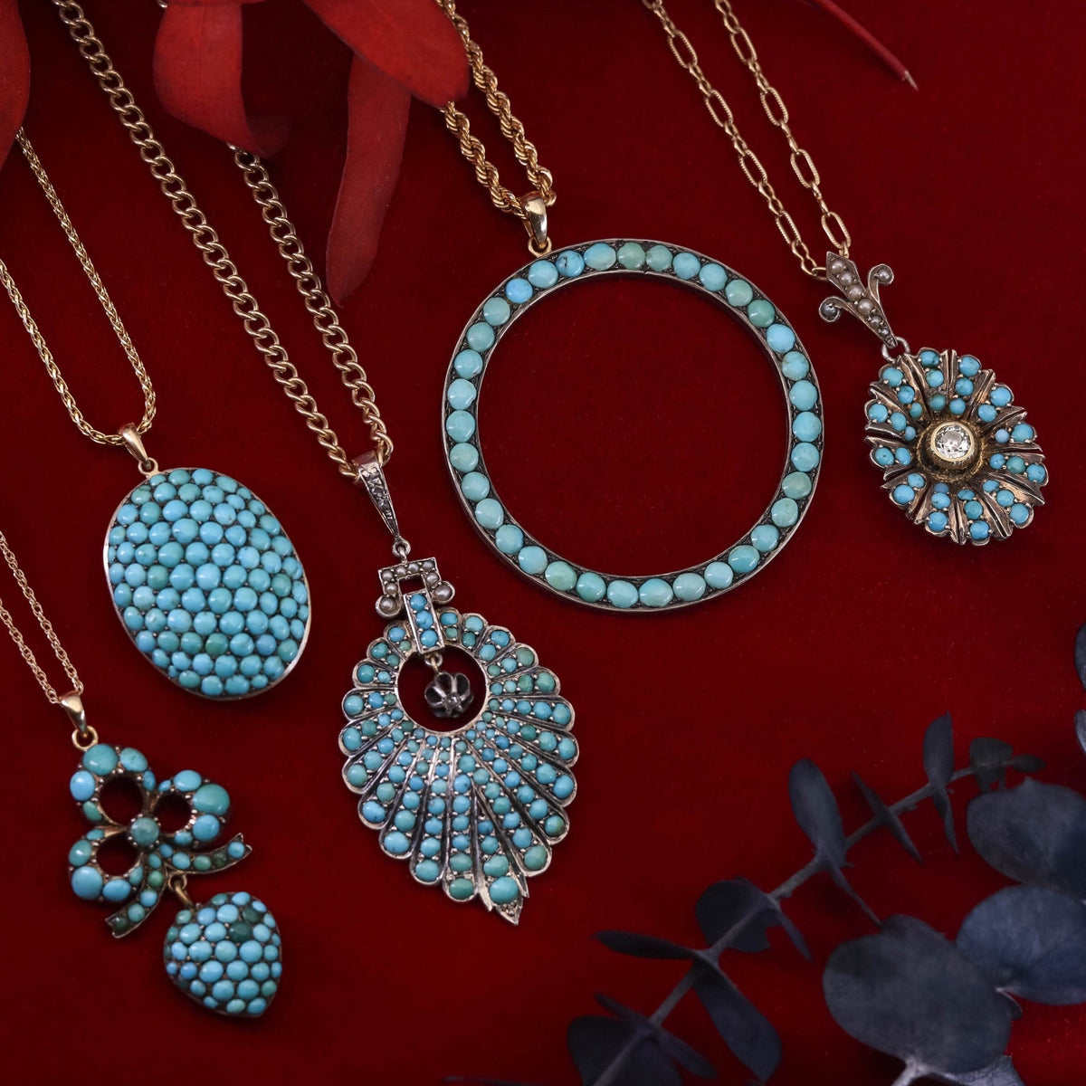 Antique Turquoise and Diamond Pendant - Trademark Antiques