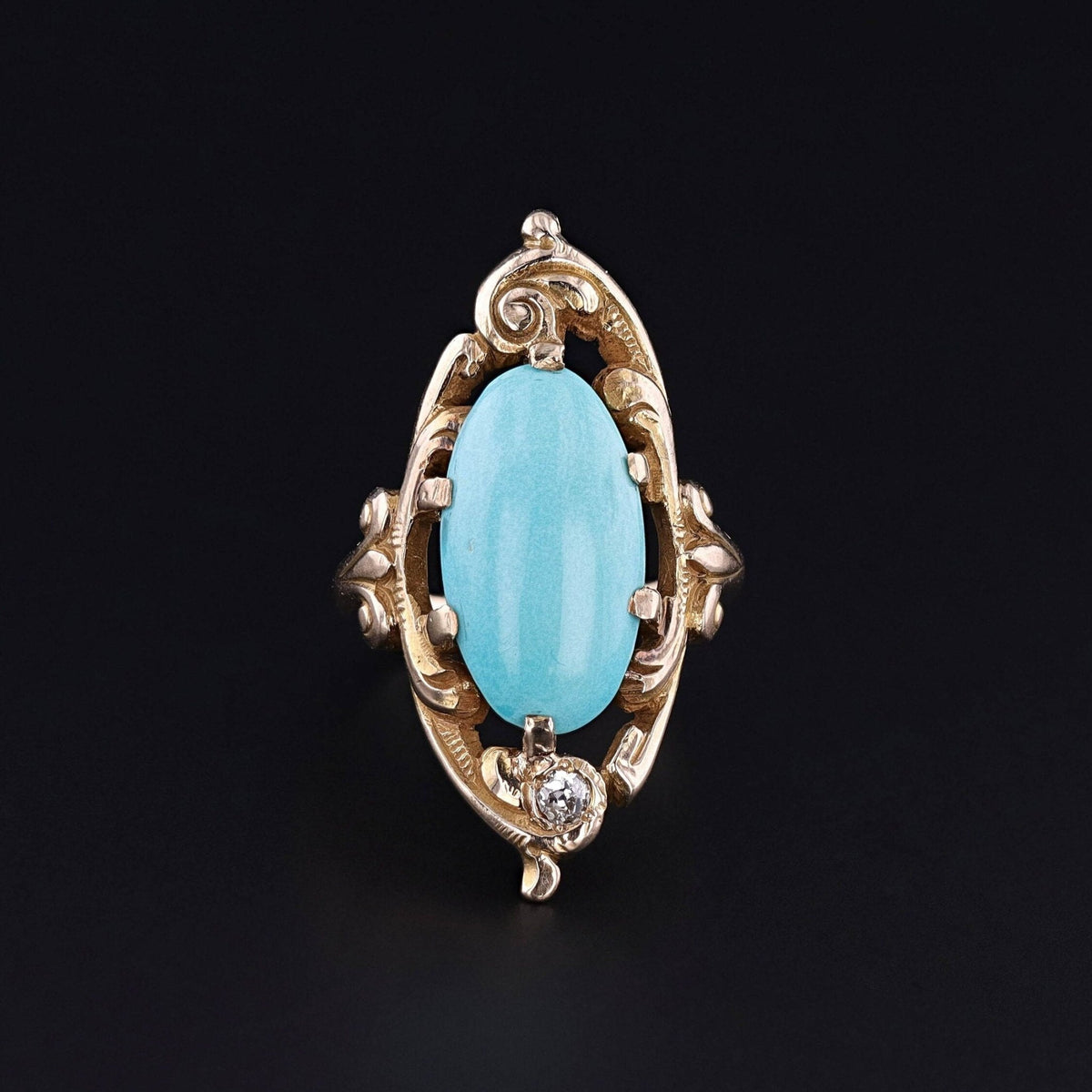 Antique Turquoise and Diamond Ring of 10k Gold - Trademark Antiques