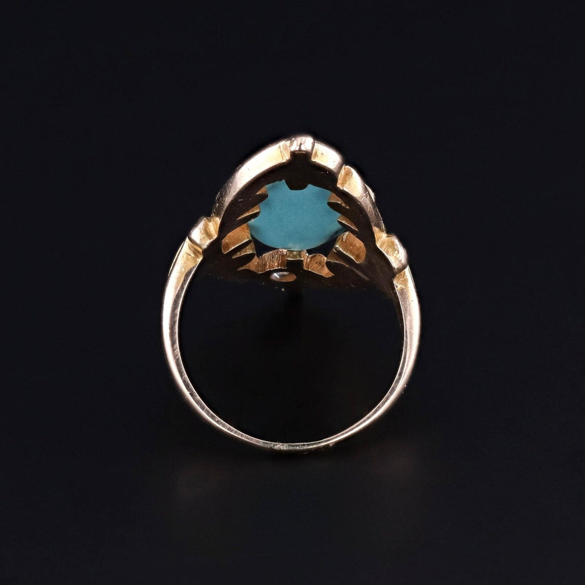 Antique Turquoise and Diamond Ring of 10k Gold - Trademark Antiques