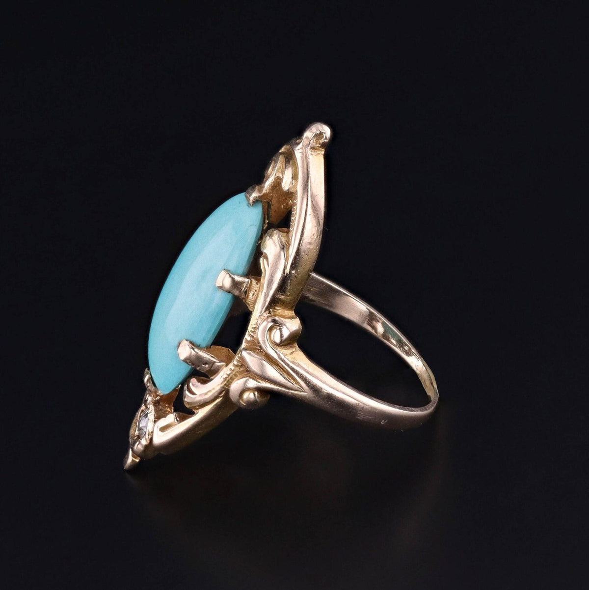 Antique Turquoise and Diamond Ring of 10k Gold - Trademark Antiques
