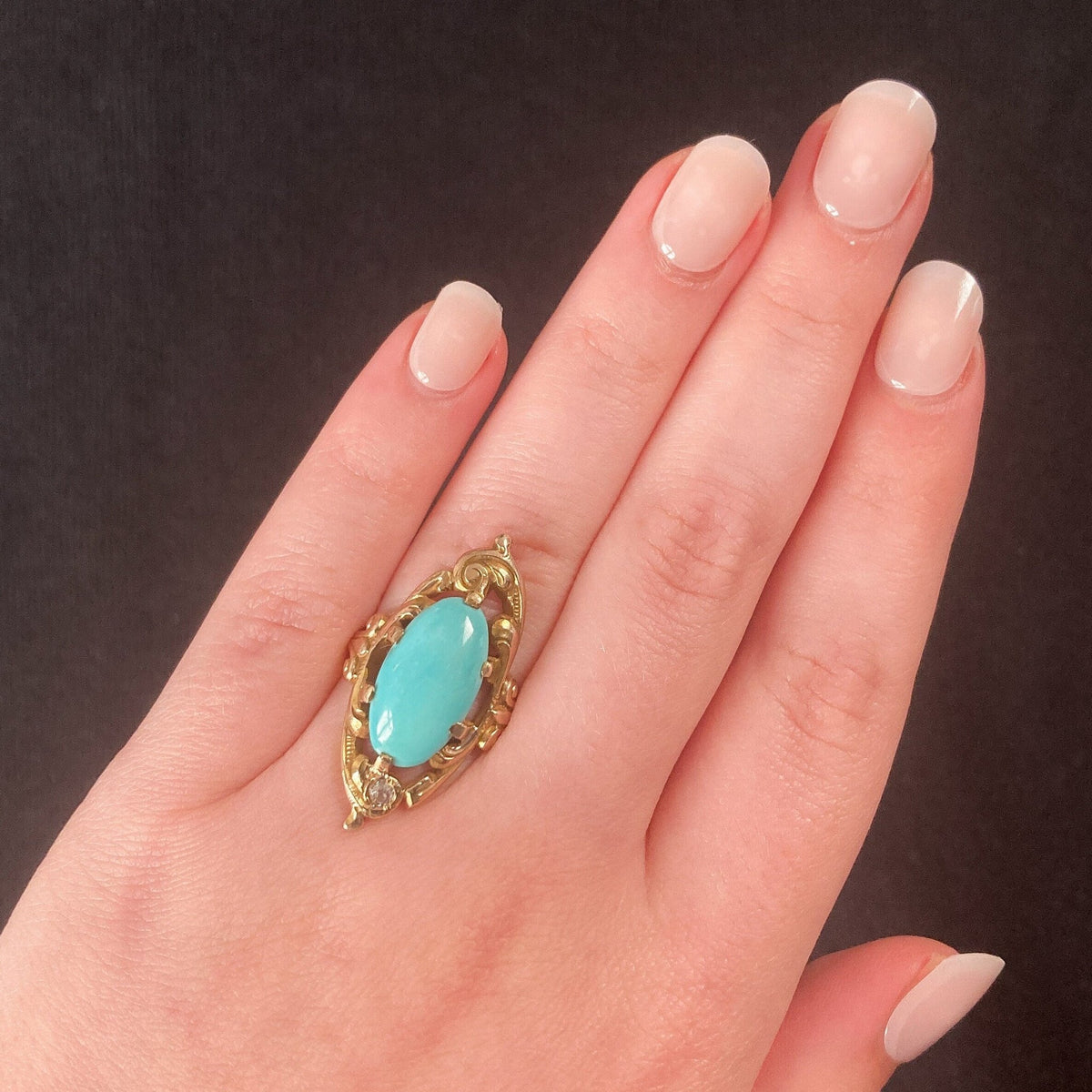 Antique Turquoise and Diamond Ring of 10k Gold - Trademark Antiques