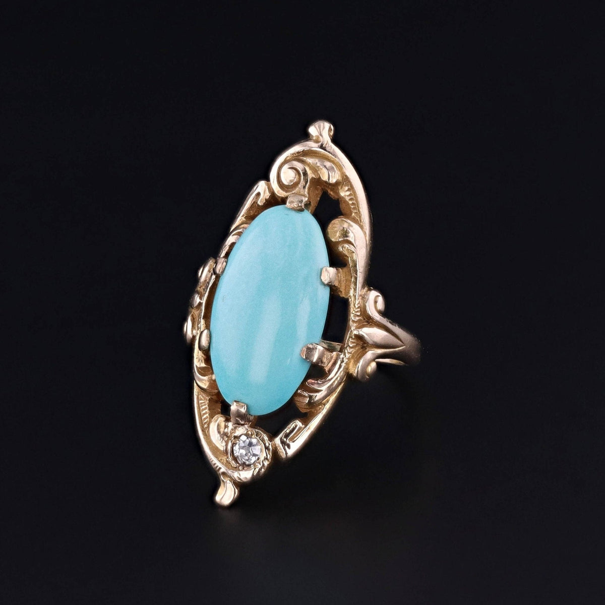 Antique Turquoise and Diamond Ring of 10k Gold - Trademark Antiques