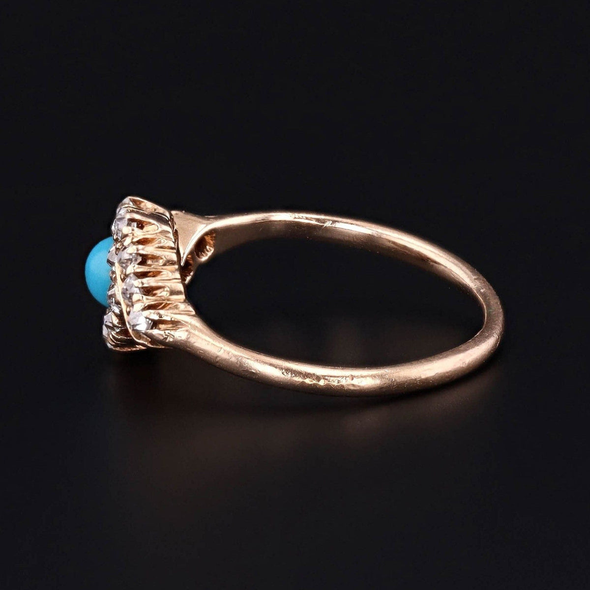 Antique Turquoise and Diamond Ring of 14k Gold - Trademark Antiques