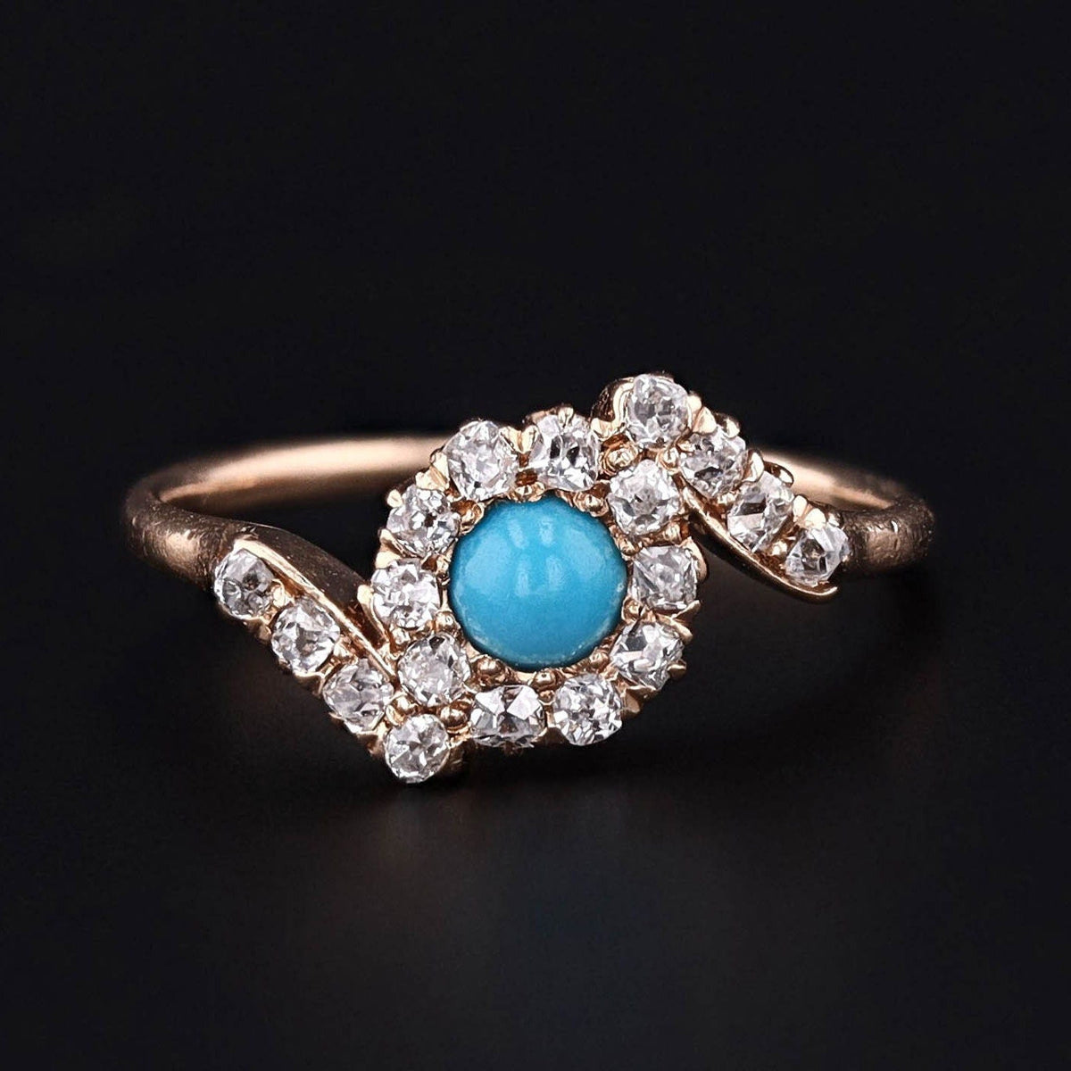 Antique Turquoise and Diamond Ring of 14k Gold - Trademark Antiques