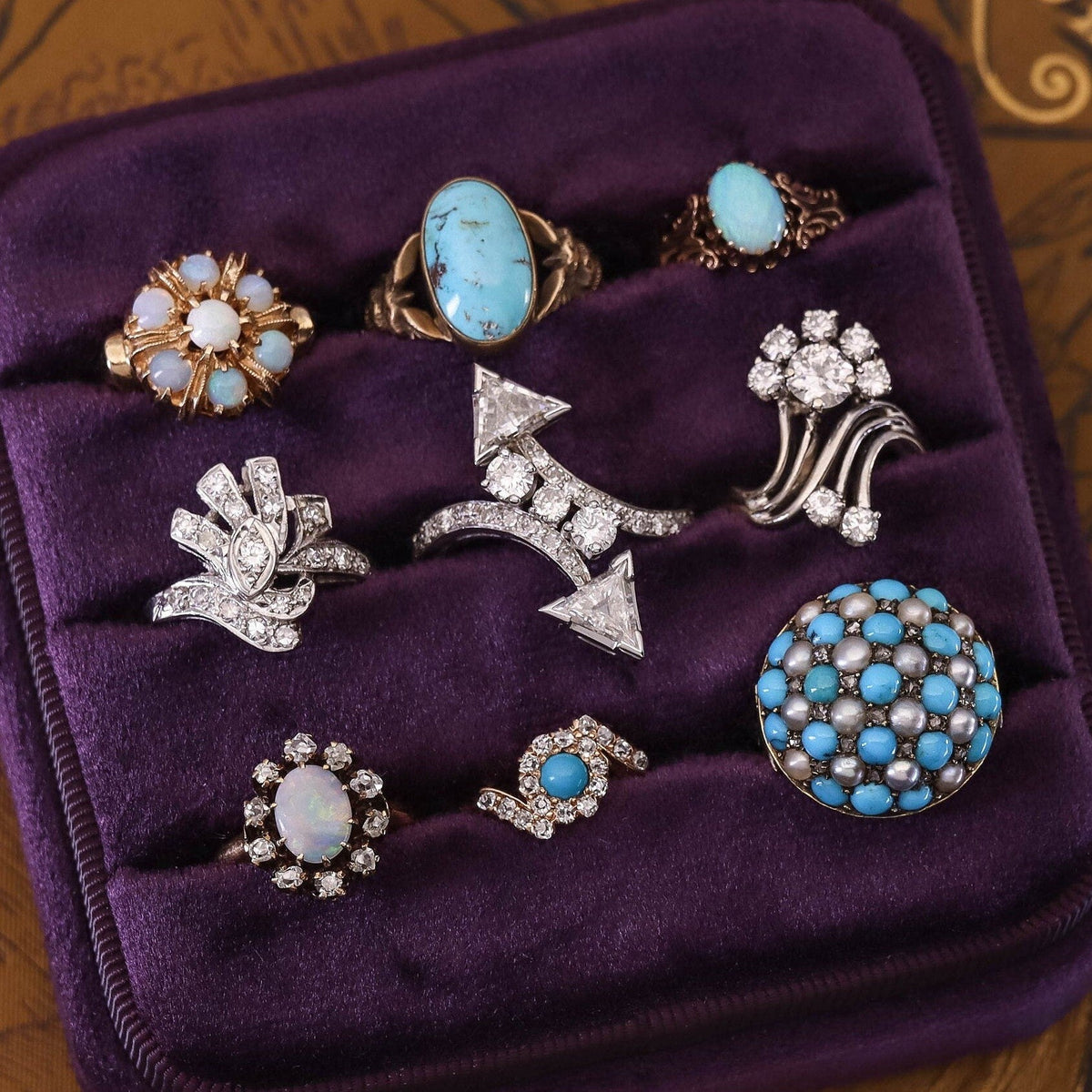 Antique Turquoise and Diamond Ring of 14k Gold - Trademark Antiques