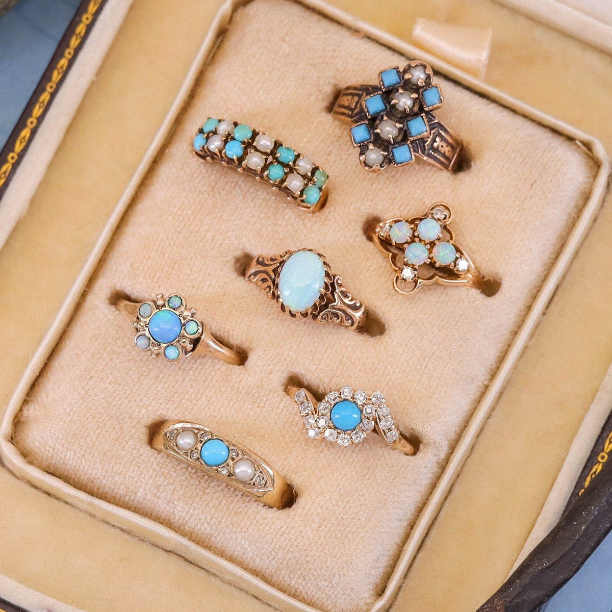 Antique Turquoise and Diamond Ring of 14k Gold - Trademark Antiques