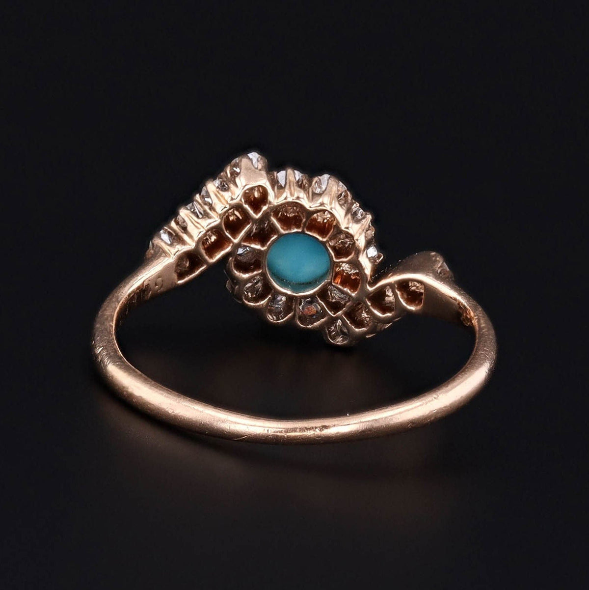 Antique Turquoise and Diamond Ring of 14k Gold - Trademark Antiques