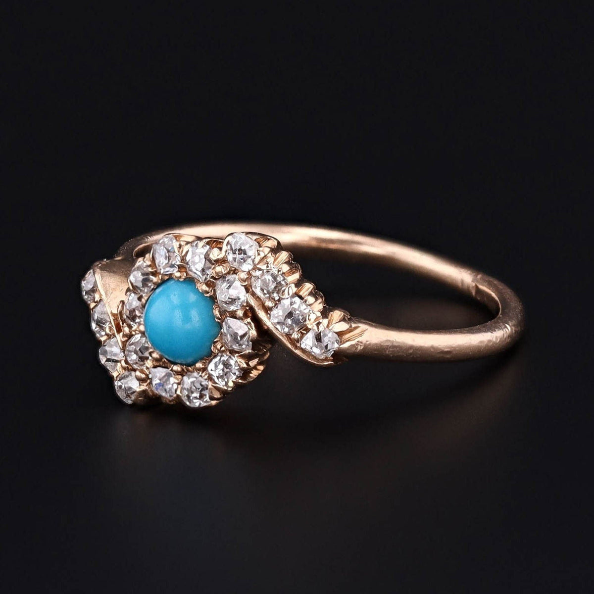 Antique Turquoise and Diamond Ring of 14k Gold - Trademark Antiques