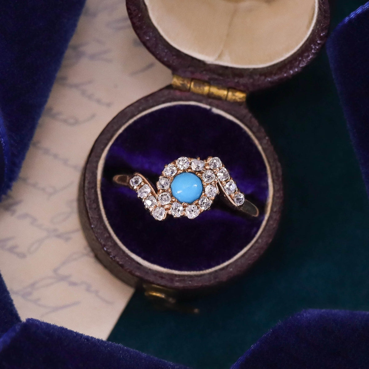 Antique Turquoise and Diamond Ring of 14k Gold - Trademark Antiques