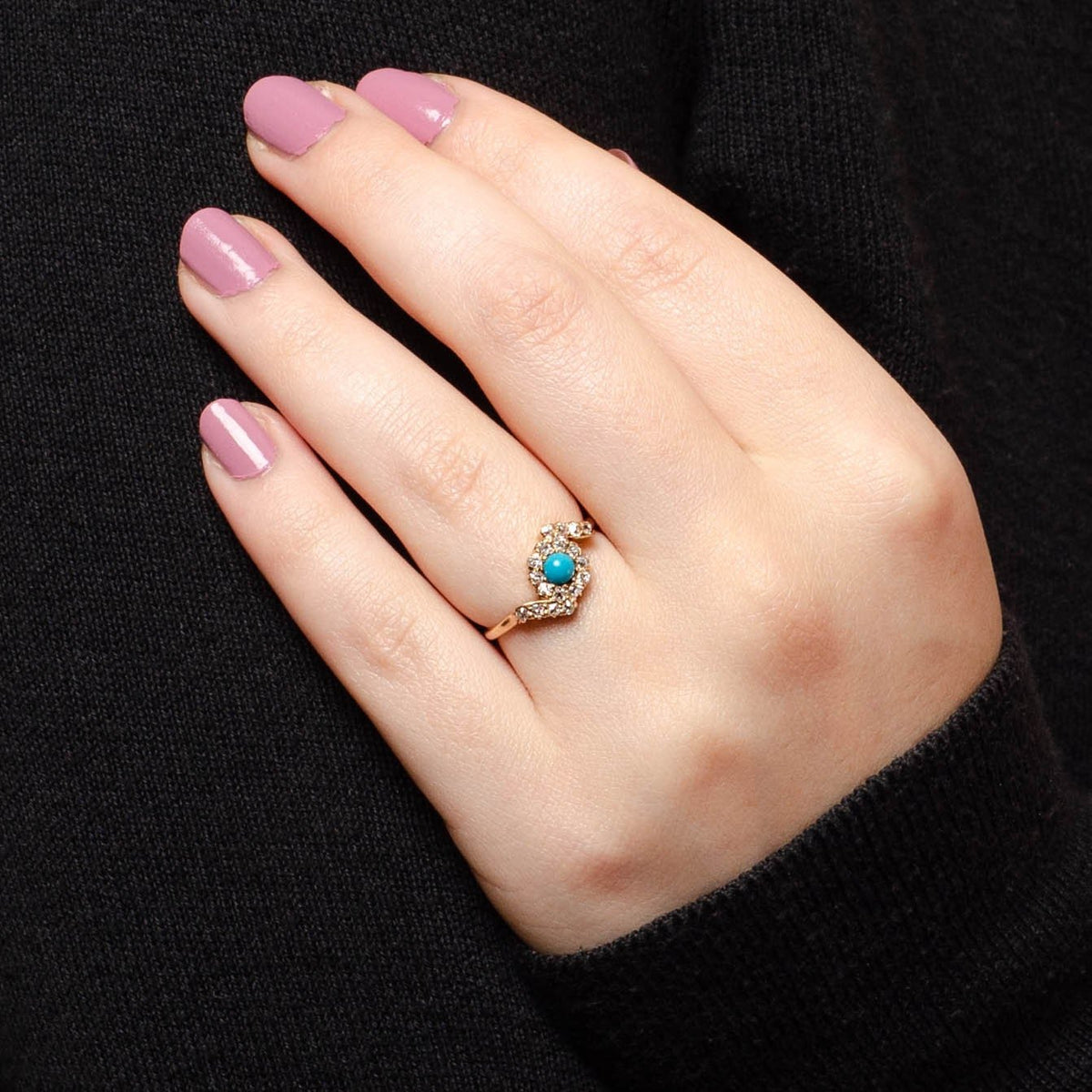 Antique Turquoise and Diamond Ring of 14k Gold - Trademark Antiques