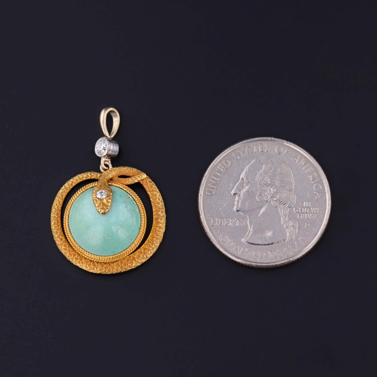 Antique Turquoise and Diamond Snake Pendant of 14k Gold - Trademark Antiques