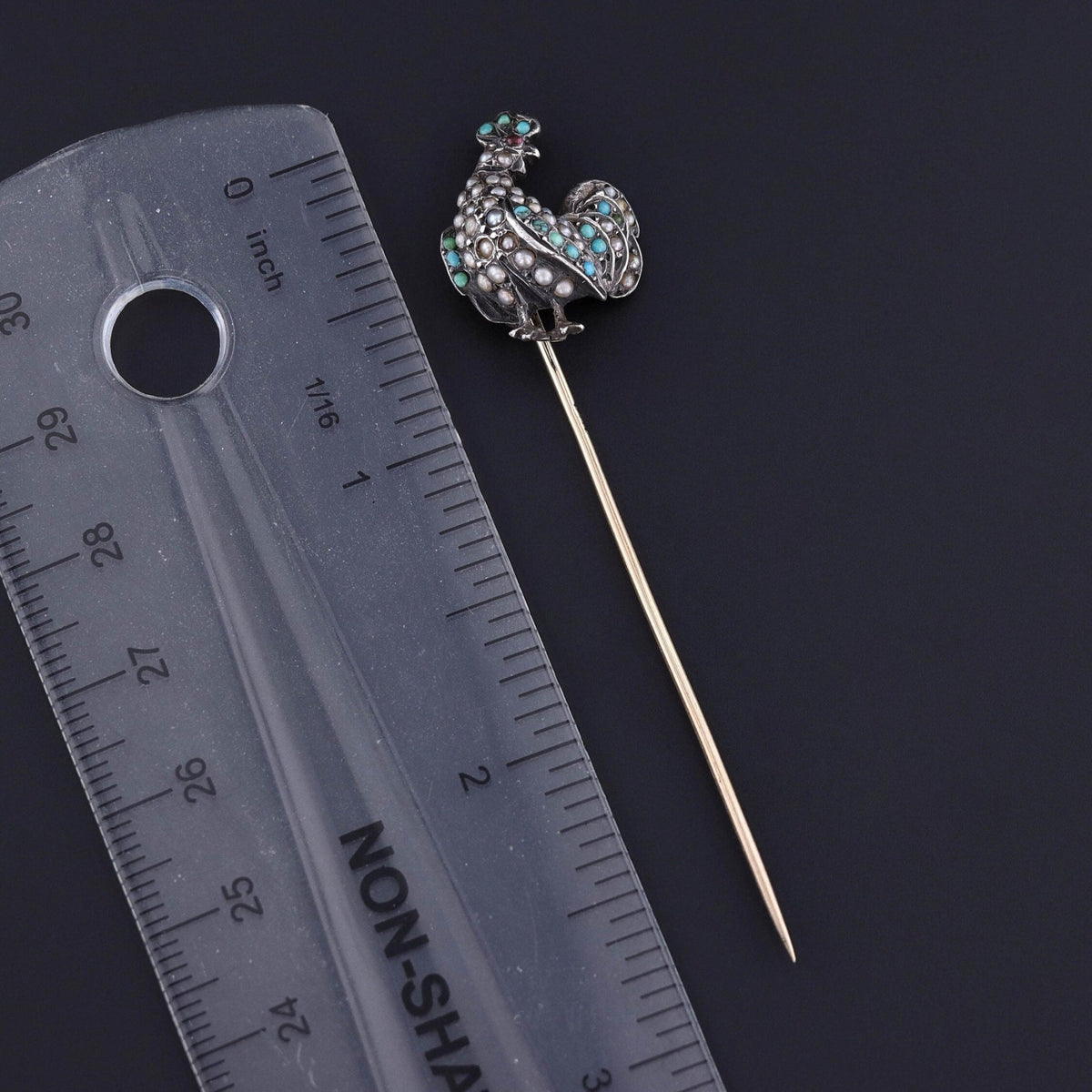 Antique Turquoise and Pearl Rooster Stick Pin - Trademark Antiques