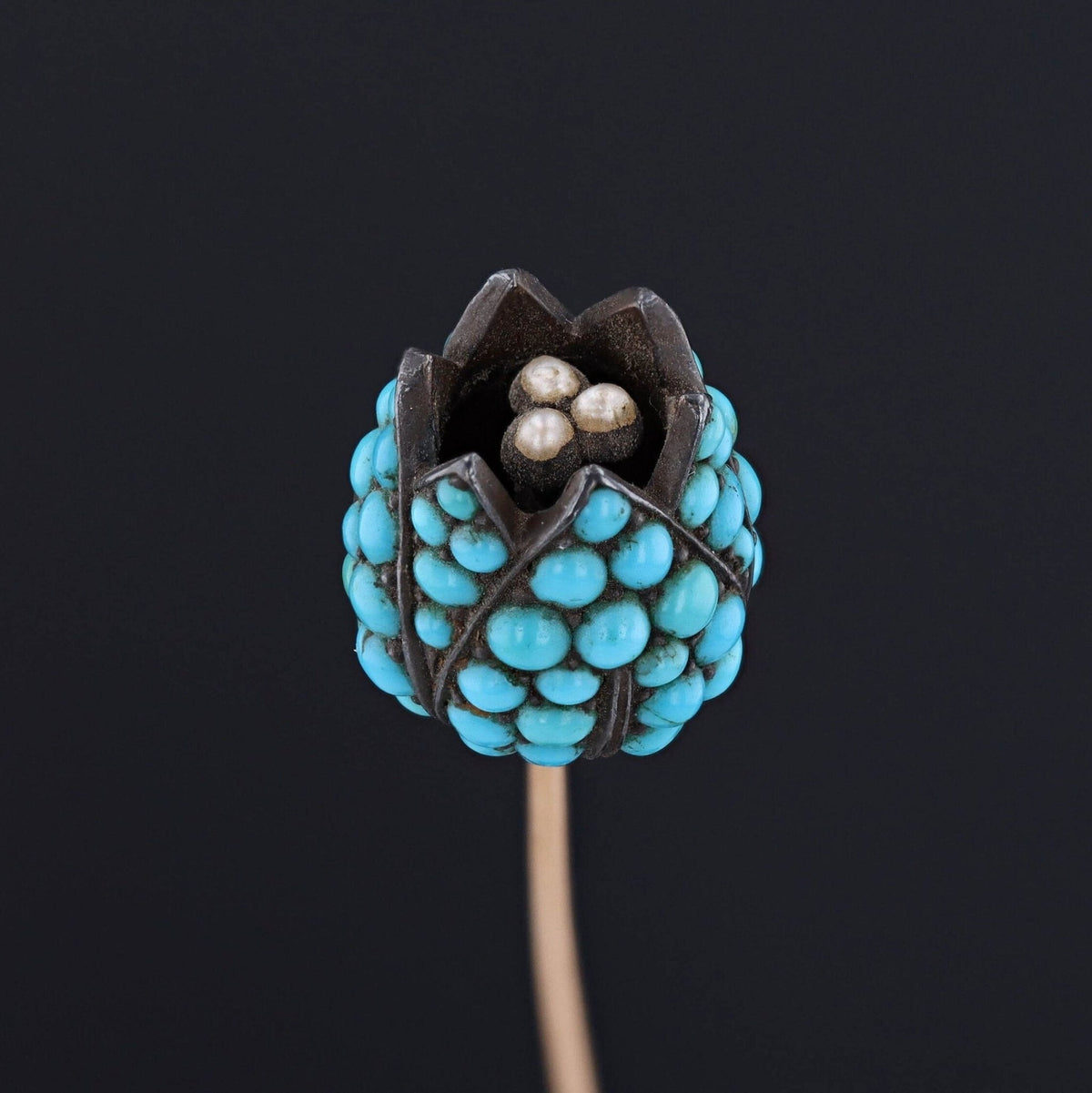 Antique Turquoise and Pearl Tulip Stickpin of 14k Gold - Trademark Antiques