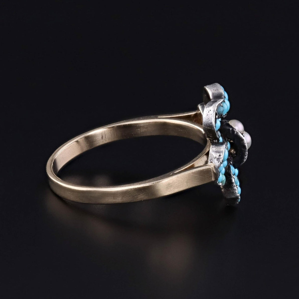 Antique Turquoise Bow Ring of 14k Gold &amp; Silver - Trademark Antiques