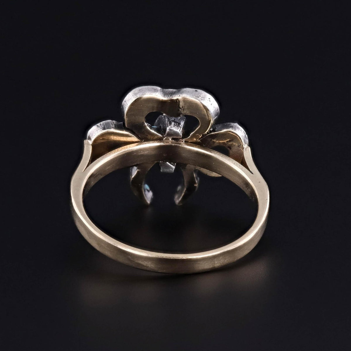 Antique Turquoise Bow Ring of 14k Gold &amp; Silver - Trademark Antiques