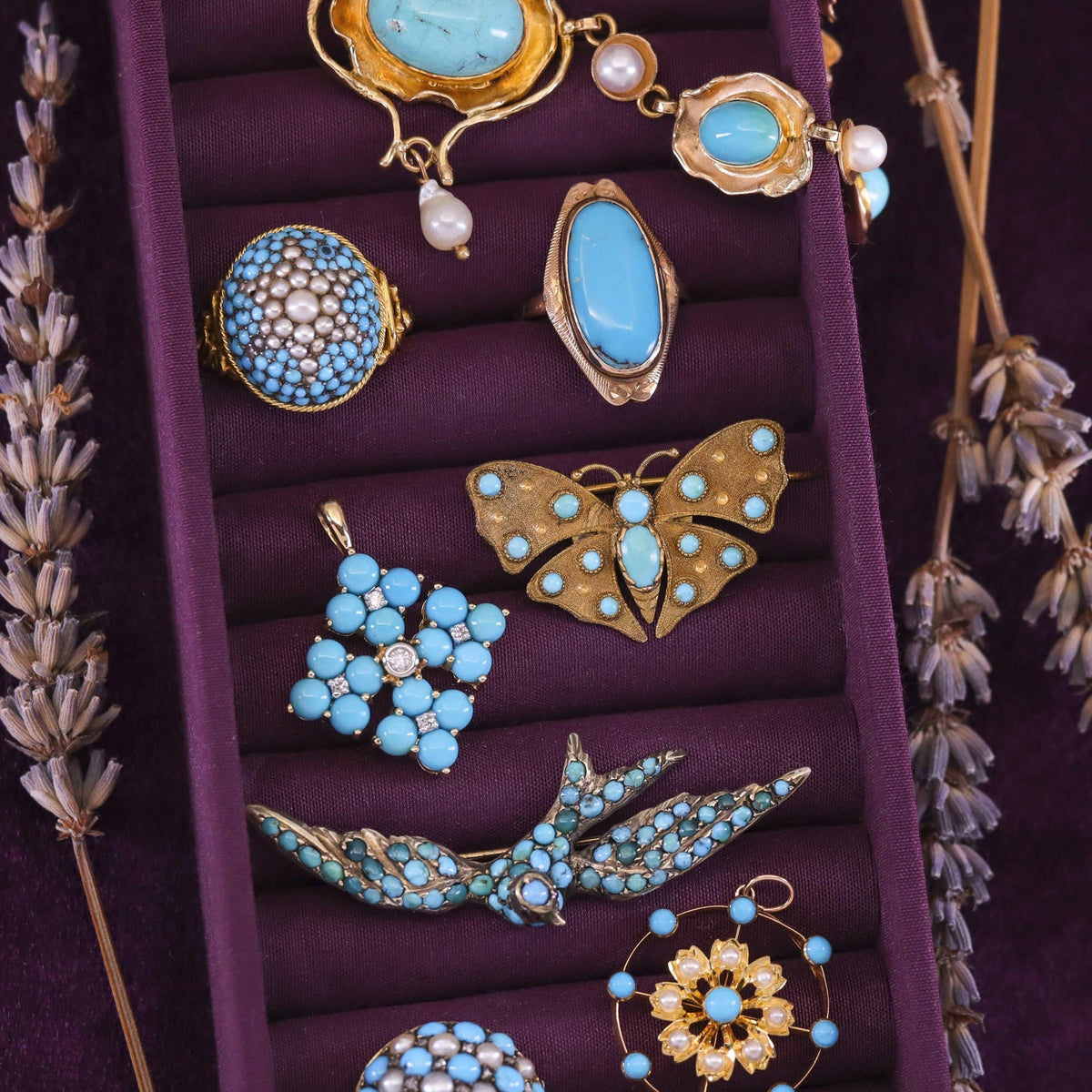 Antique Turquoise Butterfly Brooch of 14k Gold - Trademark Antiques