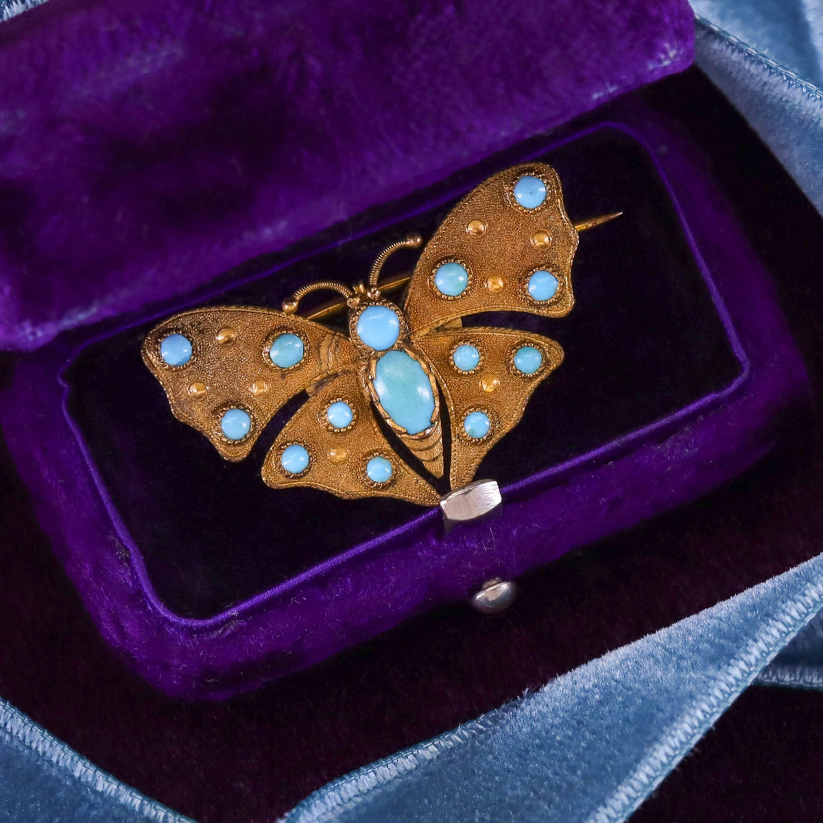 Antique Turquoise Butterfly Brooch of 14k Gold - Trademark Antiques