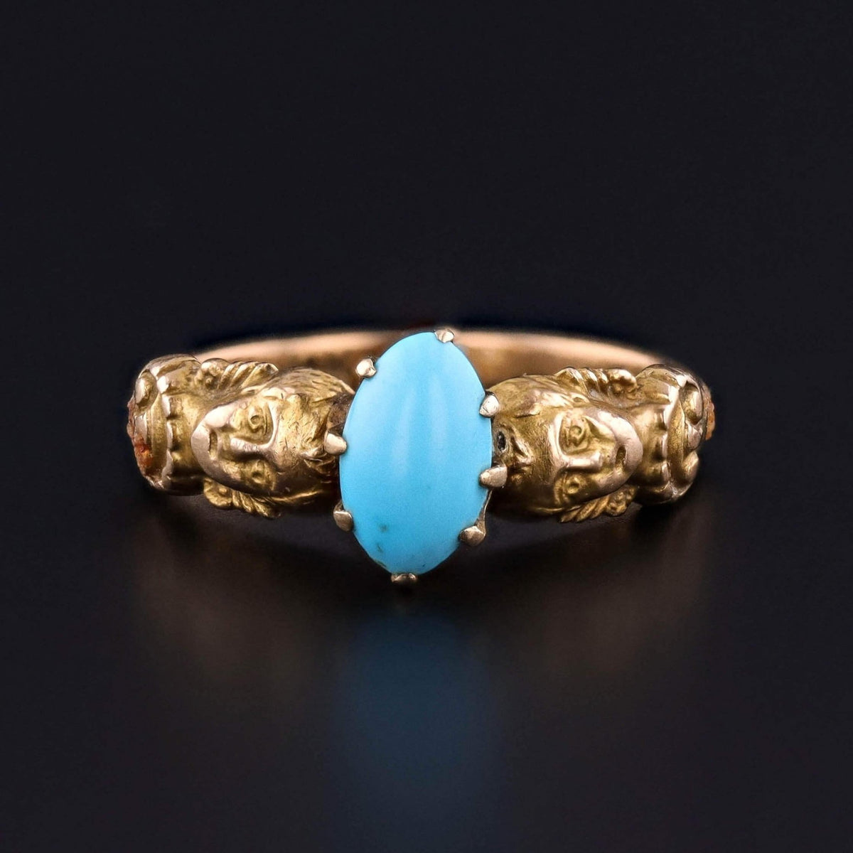 Antique Turquoise Cherub Ring of 14k Gold - Trademark Antiques