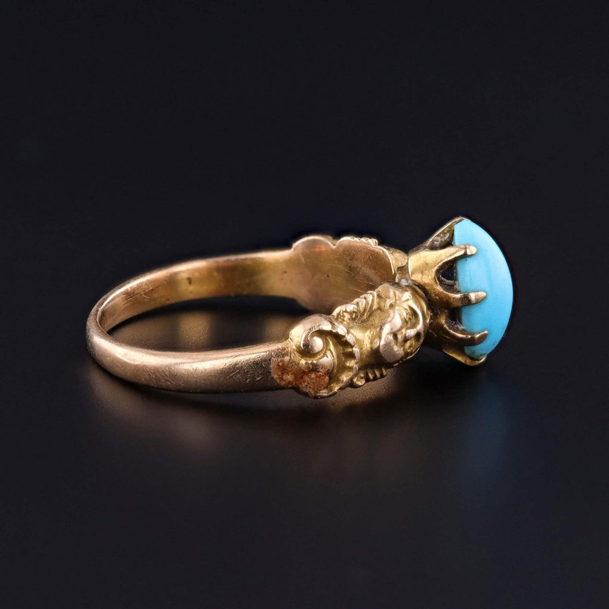 Antique Turquoise Cherub Ring of 14k Gold - Trademark Antiques