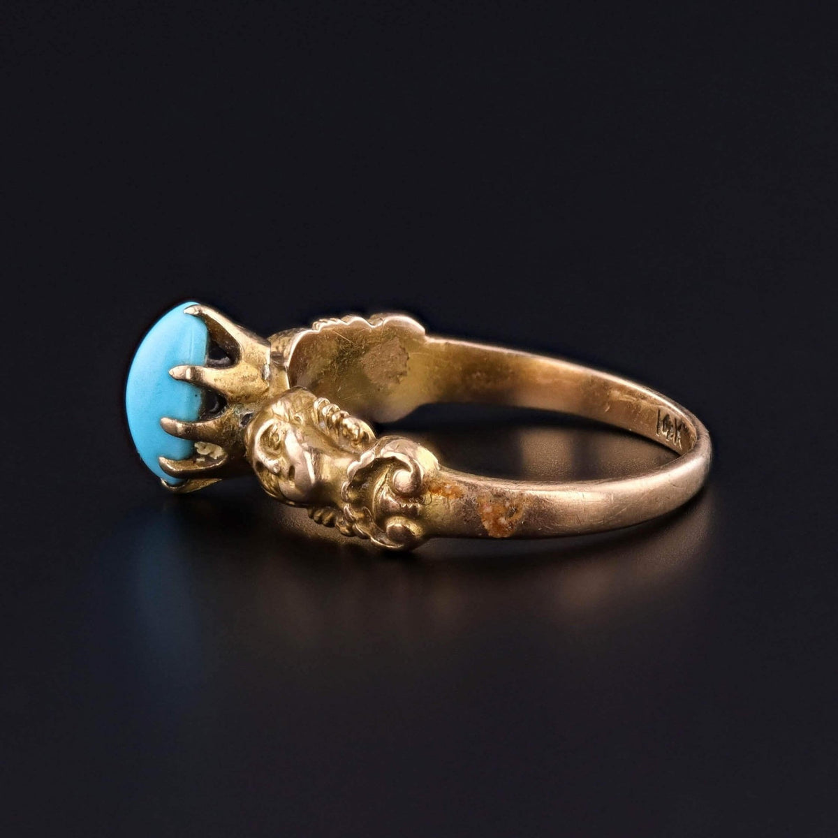 Antique Turquoise Cherub Ring of 14k Gold - Trademark Antiques