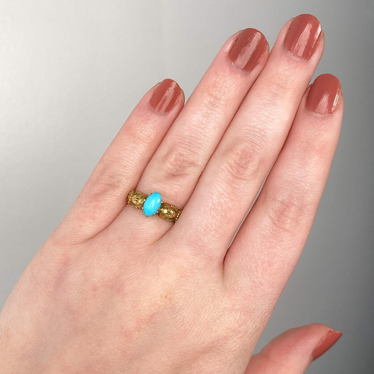 Antique Turquoise Cherub Ring of 14k Gold - Trademark Antiques